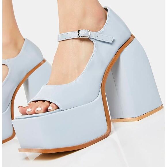 Ocho Toros Platform Heels Women 8 Tampico Baby Blue T-Strap Chunky Mary Jane New - Picture 3 of 16